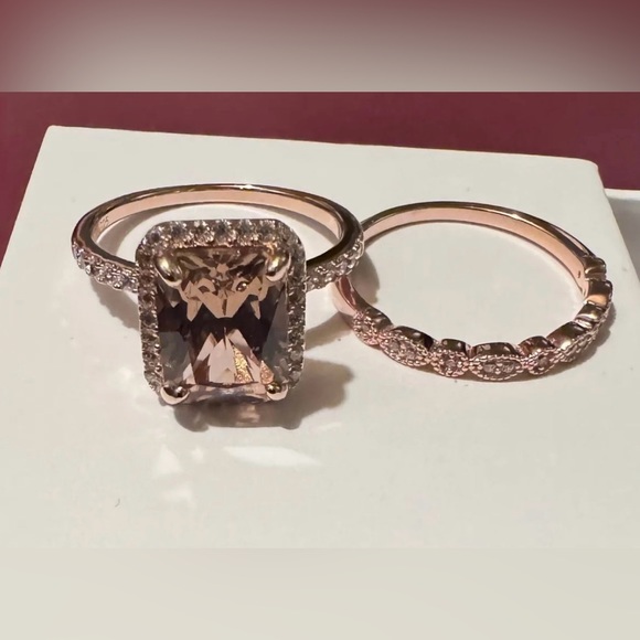 4.24ctw Blush Zircon and CZ Rose Gold Plated 925 Sterling Silver Ring Set Size 8 - Picture 1 of 5